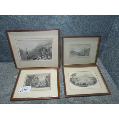 3377 - 21 various small framed vintage prints mainly of Dartmouth. Contents of 2 shelves