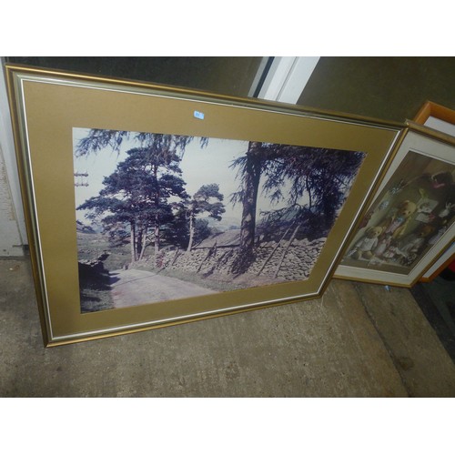 3373 - A quantity of various framed pictures and prints. Contents of 1 wheeled cage which is not included