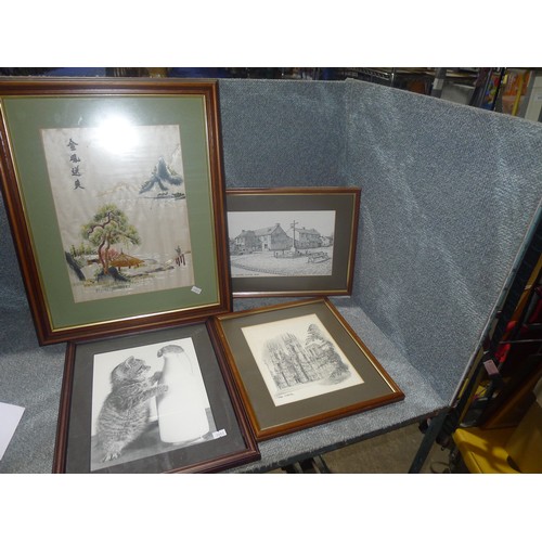 3374 - A quantity of various framed pictures and prints. Contents of 1 wheeled cage which is not included