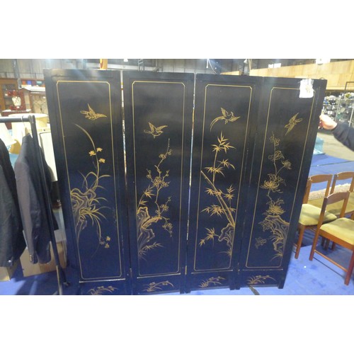 3462 - A Japanese lacquered 4-fold draught screen with figured mother-of-pearl decoration