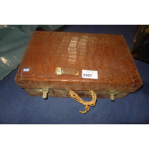 3507 - Two small vintage reptile skin effect suitcases