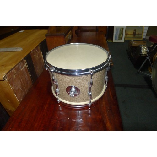 3090 - A partial drum kit with bass drum, three smaller drums, cymbals, stands and stool etc