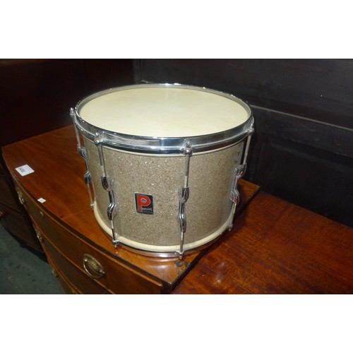 3090 - A partial drum kit with bass drum, three smaller drums, cymbals, stands and stool etc