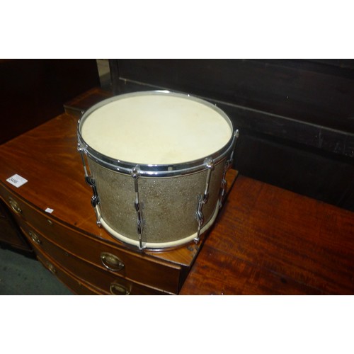 3090 - A partial drum kit with bass drum, three smaller drums, cymbals, stands and stool etc