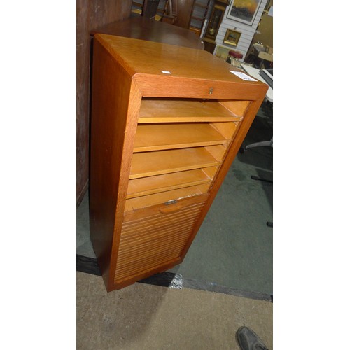 3458 - A vintage golden Oak tambour front filing chest approx 47 x 36 x 112cm high