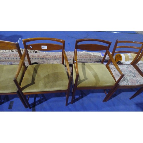 3461 - A set of 6 (4 plus 2) 1970s vintage dining chairs with green upholstered seats