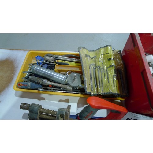 63 - A quantity of various tools including chisels, punches, spanners, sockets, an impact driver, a 150cm... 