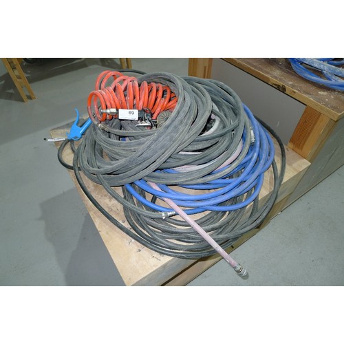 69 - Several lengths of various air hose and 1 air blow off tool