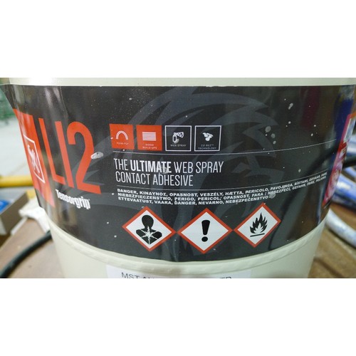 71 - A part used canister of web spray contact adhesive and 2 web spray guns