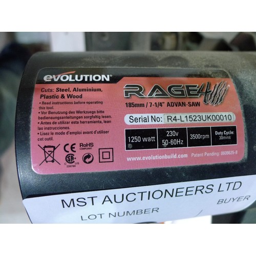 82 - 1 Advan saw by Evolution Rage 4, 240v supplied with a spare blade