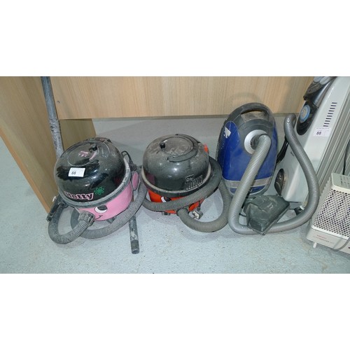 88 - 3 various vacuum cleaners, 2 electric heaters and 1 folding sack truck