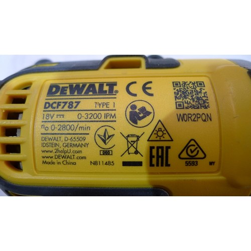 89 - A Dewalt cordless 18v XR Brushless impact driver type DCF787 supplied with 2 batteries, 1 charger an... 