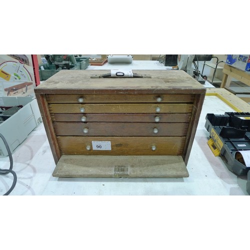 90 - A small wooden five drawer tool chest by Union approx 46 x 21 x 29cm high - Please see photographs f... 