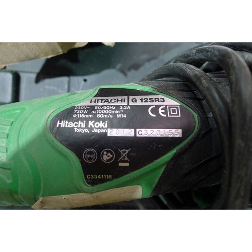 92 - 1 Hitachi jigsaw type CJ110MV, 240v, and 1 Hitachi angle grinder type G12SR3, 240v with several disk... 