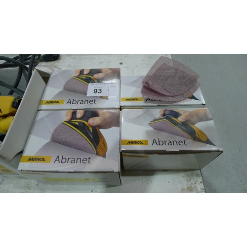 93 - 1 Mirka DEOS 663CV sander 240v and a quantity of Mirka Abranet triangle sanding disks