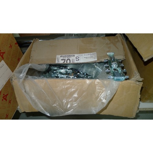 98 - A quantity of various items including black plastic kitchen cabinet legs, hinges, cam inserts etc