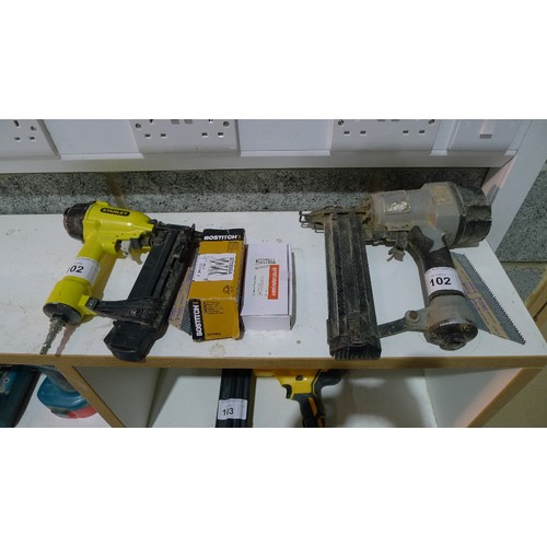 102 - 1 Stanley pneumatic stapler / brad nailer model APC-2in1 and 1 other pneumatic brad nailer (no make ... 