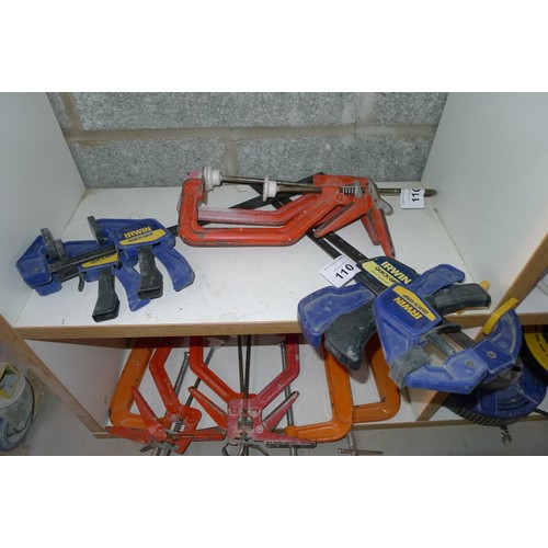 110 - 4 Irwin Quick Grips clamps and 8 other various clamps