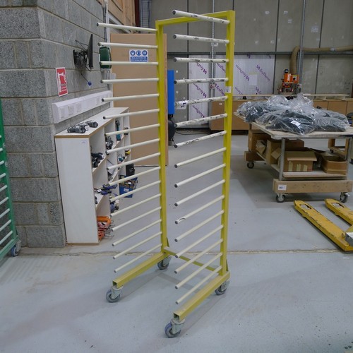 112 - 2 drying racks on wheels by Gibbs Sandtech - green rack approx 33cm wide and yellow rack approx 58cm... 