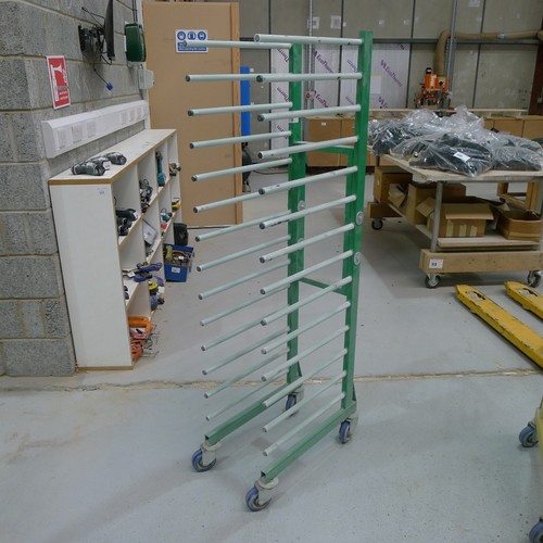 112 - 2 drying racks on wheels by Gibbs Sandtech - green rack approx 33cm wide and yellow rack approx 58cm... 