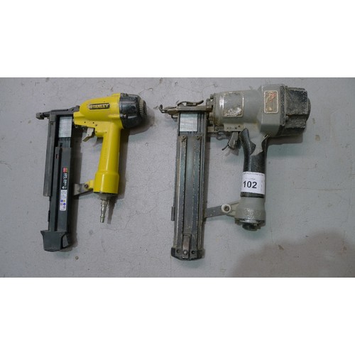 102 - 1 Stanley pneumatic stapler / brad nailer model APC-2in1 and 1 other pneumatic brad nailer (no make ... 