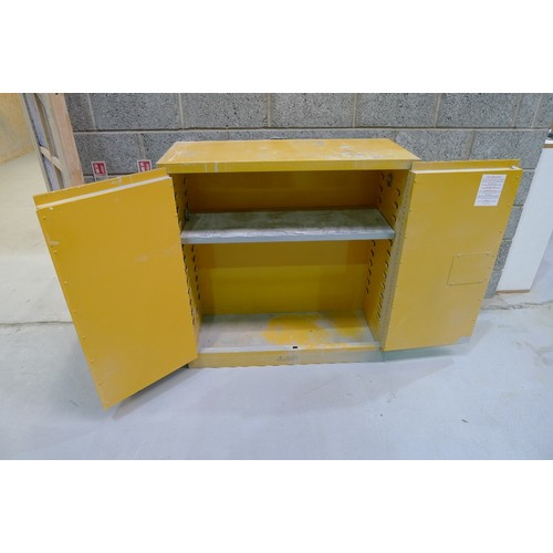 113 - A yellow metal two door storage cabinet approx 109 x 45 x 112 cm high