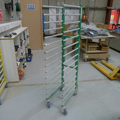 117 - 2 green drying racks on wheels by Gibbs Sandtech - one rack approx 33cm wide and one rack approx 62c... 