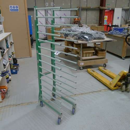 118 - 2 green drying racks on wheels by Gibbs Sandtech - one rack approx 33cm wide and one rack approx 62c... 