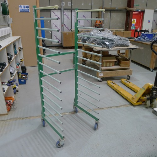 118 - 2 green drying racks on wheels by Gibbs Sandtech - one rack approx 33cm wide and one rack approx 62c... 