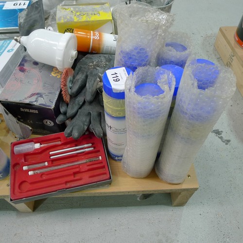 119 - 1 pallet containing a quantity of mainly paint spraying related items including a Brecknell counting... 