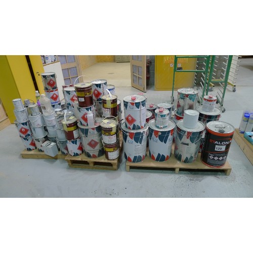 120 - 3 pallets containing a quantity of various cans of paint and coatings. Not practical to list in deta... 