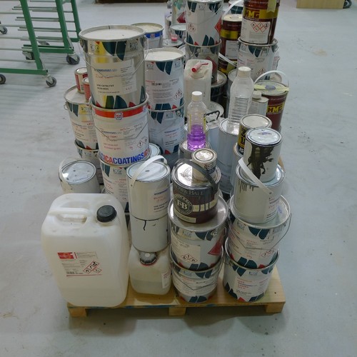 120 - 3 pallets containing a quantity of various cans of paint and coatings. Not practical to list in deta... 