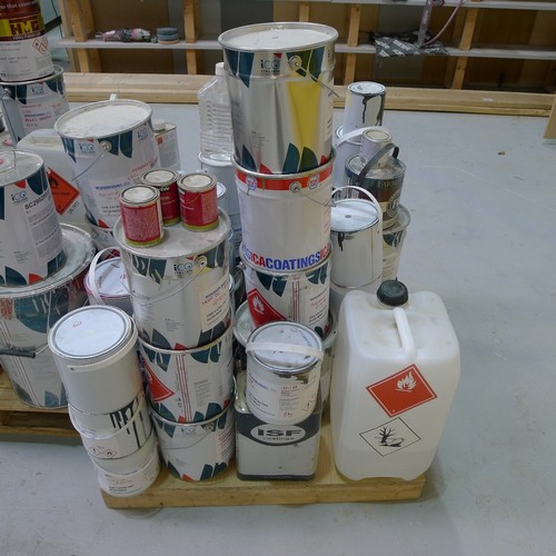 120 - 3 pallets containing a quantity of various cans of paint and coatings. Not practical to list in deta... 