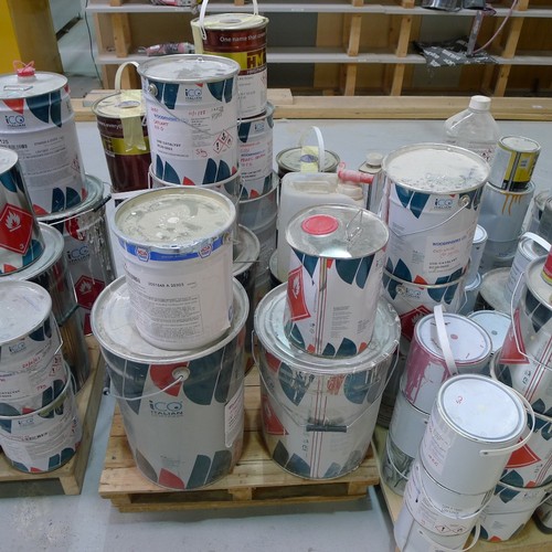 120 - 3 pallets containing a quantity of various cans of paint and coatings. Not practical to list in deta... 