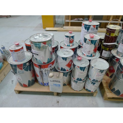 120 - 3 pallets containing a quantity of various cans of paint and coatings. Not practical to list in deta... 