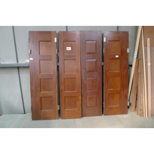 122 - 4 dark wood doors comprising 2 at approx 60 cm wide x 202cm high and 2 at approx 48cm wide x 202cm h... 