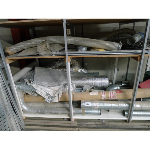 124 - A quantity of various items including dust extraction ducting, metal trunking, a length of metal box... 