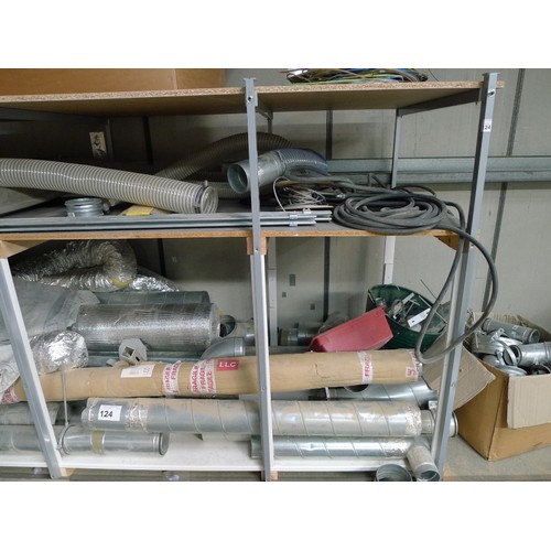 124 - A quantity of various items including dust extraction ducting, metal trunking, a length of metal box... 