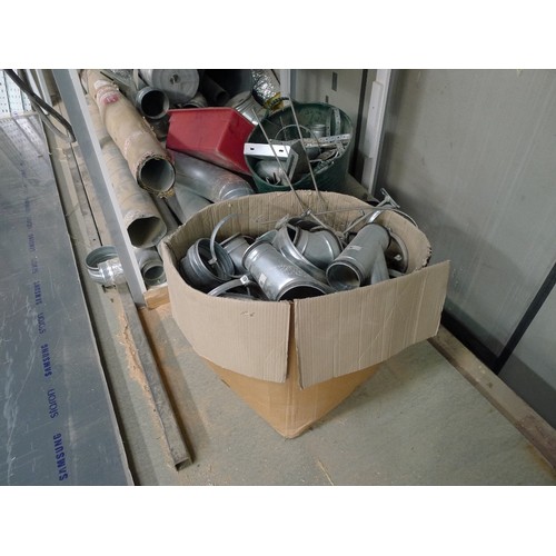 124 - A quantity of various items including dust extraction ducting, metal trunking, a length of metal box... 