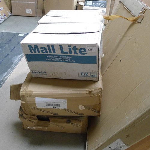 128 - A quantity of various items including flat packed cardboard boxes, Mail Lite envelopes etc.  This lo... 