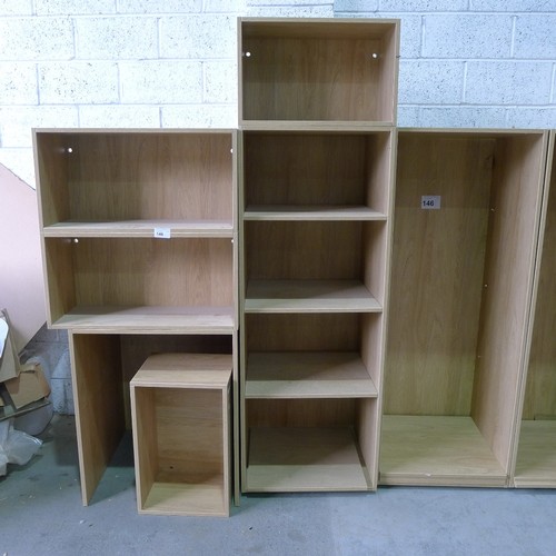 146 - A quantity of wood effect open front shelf units