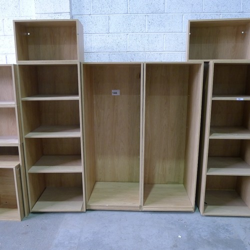 146 - A quantity of wood effect open front shelf units