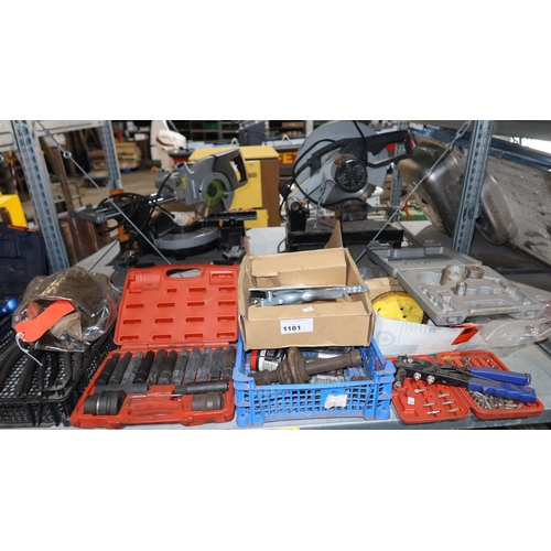 1181 - A quantity of various items including a Sealey impact socket bit set, piston ring sleeves, a rivet g... 