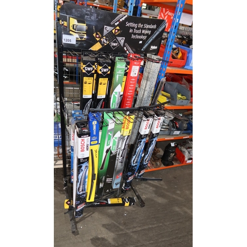 1205 - 1 display rack containing a quantity of various commercial vehicle wiper blades