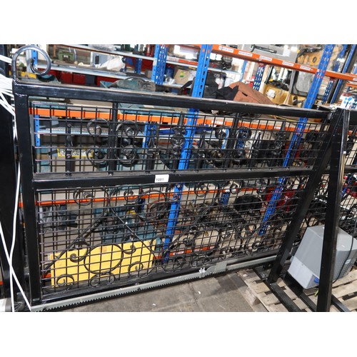 1081 - An ex-demo slide automated metal gate in a black metal frame, 240v, overall approx 300cm wide. This ... 