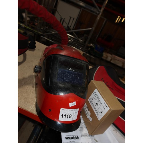 1118 - A Weltek air fed auto welding helmet with a Weltek Airkos respiratory device (belt mounted), a 240v ... 