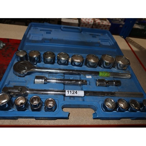 1124 - A socket wrench set in blue plastic case 3/4 inch drive 19-50mm and 1 other socket set in red metal ... 