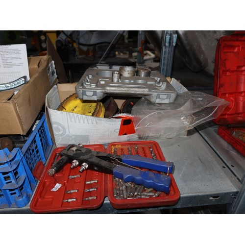 1181 - A quantity of various items including a Sealey impact socket bit set, piston ring sleeves, a rivet g... 