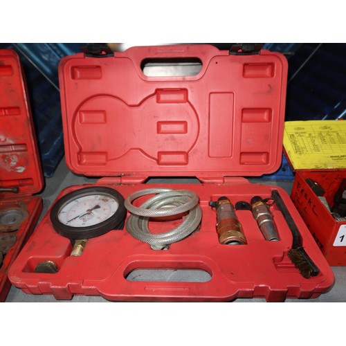 1184 - A Sealey brake wind back kit, a Sealey HGV air brake test gauge and a brake pipe flaring tool. Conte... 