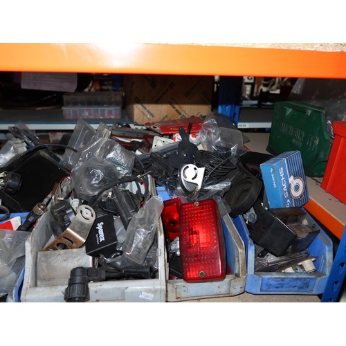 1206 - A quantity of plastic Lin type storage bins containing various auto related items including indicato... 